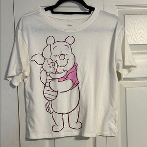 DISNEY Winnie The Pooh NWT Size Small Cotton Blend White Brown Graphic T-Shirt